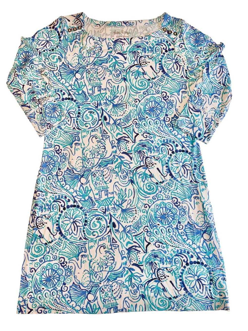 EUC Lilly Pulitzer Sophie Dress Lucky Trunks Elephant Blue Women’s M